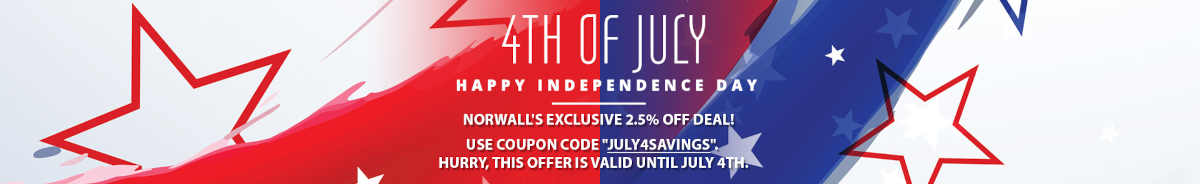 July 4 Promo Banner Stars and Stripes. 2.5% Off at Checkout. Shop Norwall Today